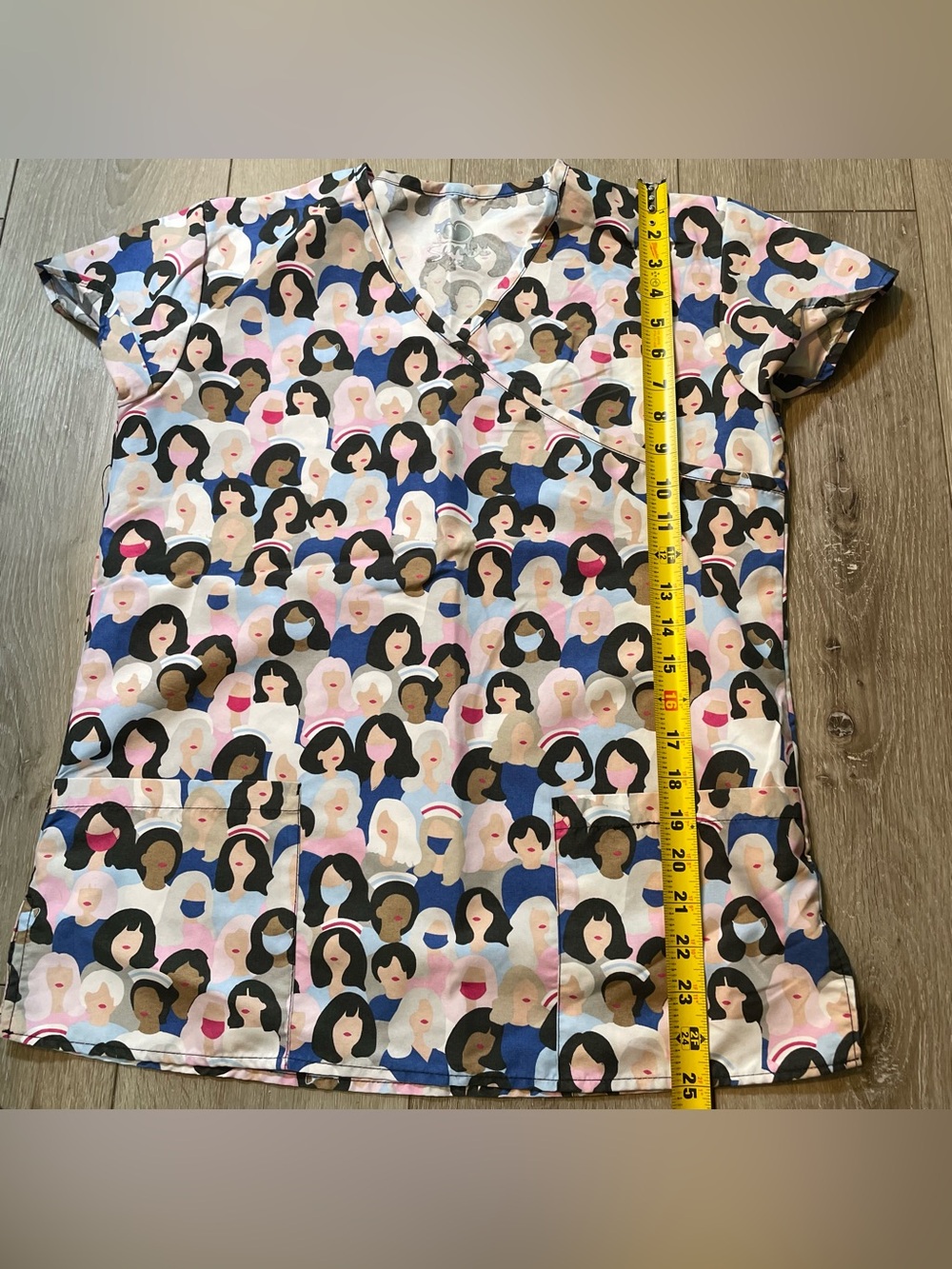 Scrubfinity Womens XS Girl Power Graphic Scrub Top V-Neck Medical Nurse Uniform - Picture 5 of 5